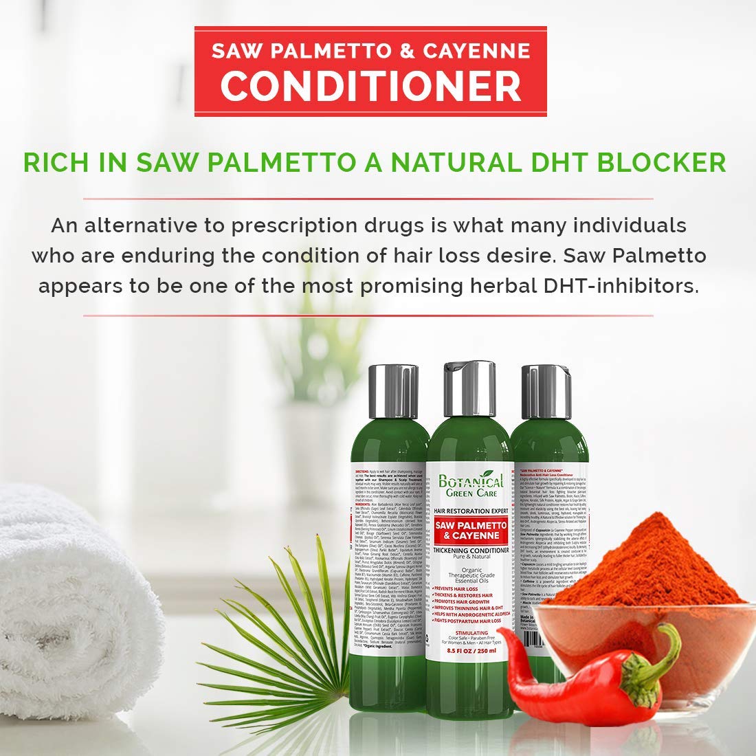 Saw Palmetto & Cayenne Hair Growth Anti-Hair Loss CONDITIONER. Alopecia Prevention and DHT Blocker. Doctor Developed. NEW 2019 FORMULA!